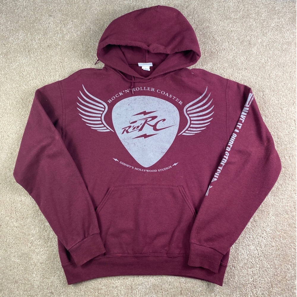 Disney Parks Rock n Roller Coaster Hoodie Mens Medium Maroon Hollywood Studios